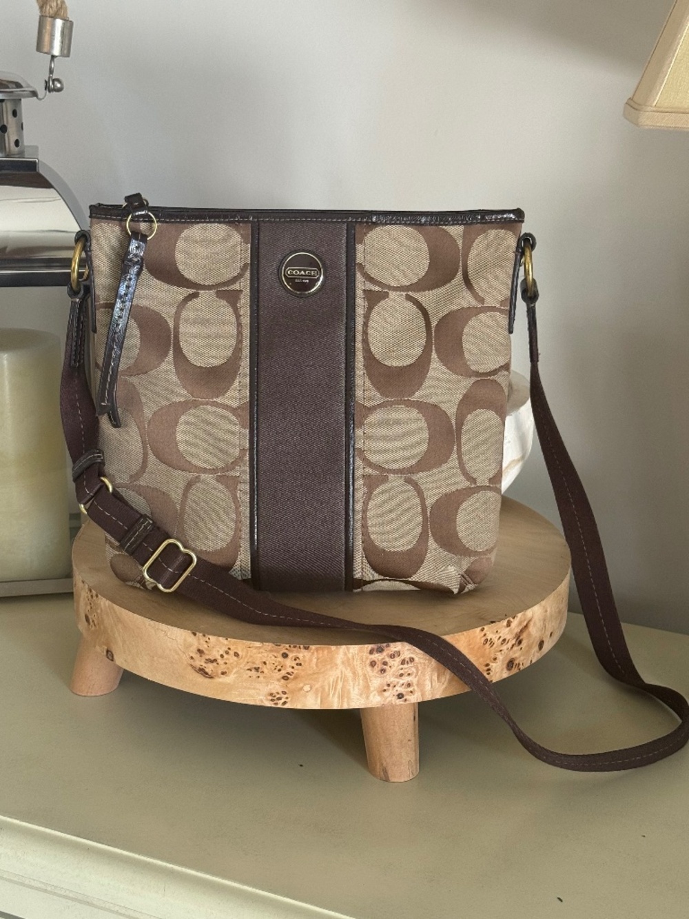 Coach Signature Stripe Duffle Bag.